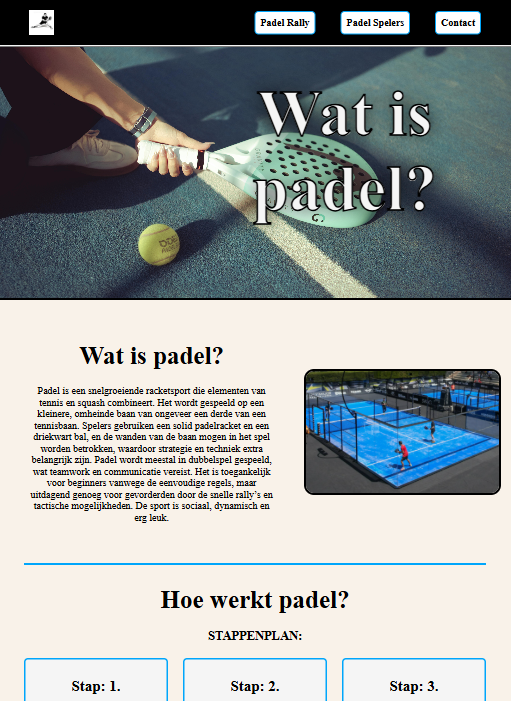 een schermafbeelding van de homepage padel website